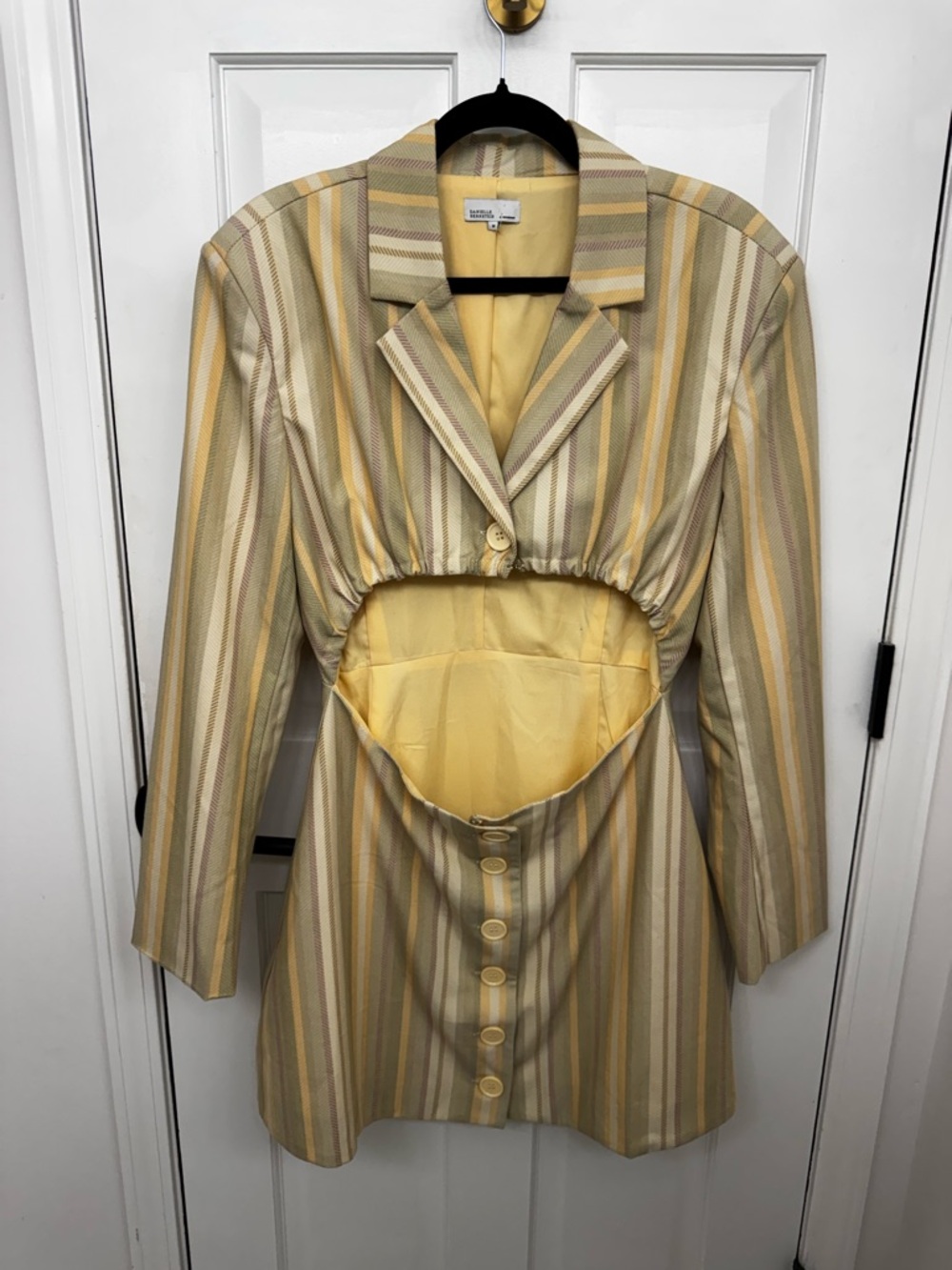 We Wore What Striped Yellow Cutout Blazer Dress